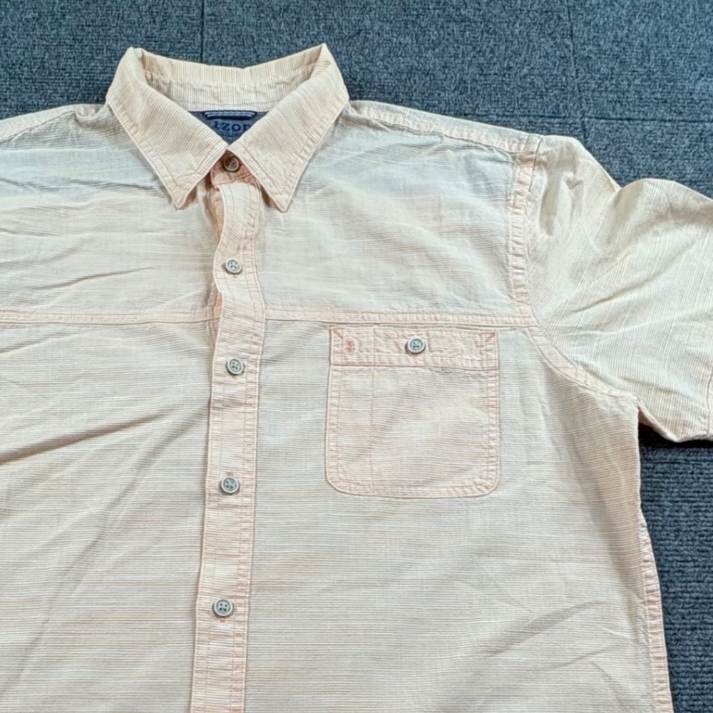 IZOD Saltwater Mens Large Orange White Striped Short Sleeve Button Down Shirt